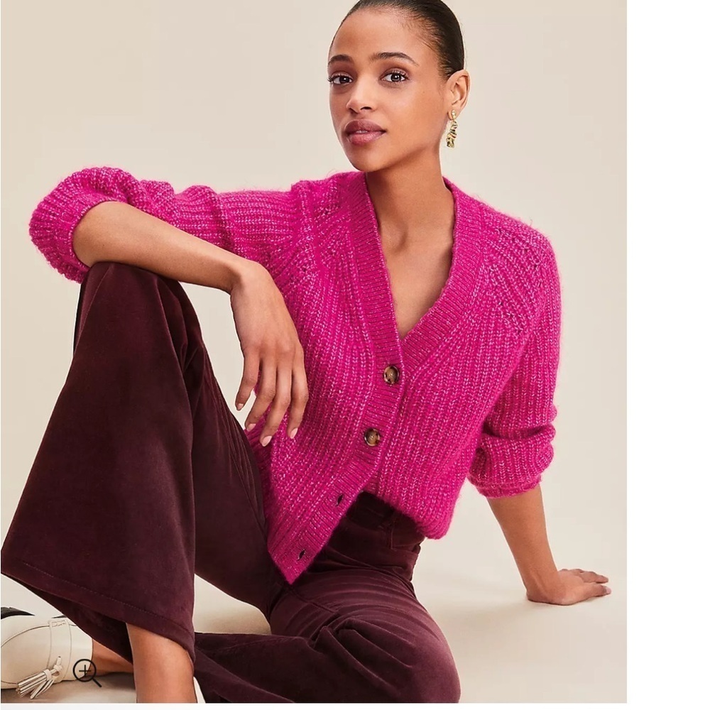 Loft Pointelle V-Neck Chunky Cardigan